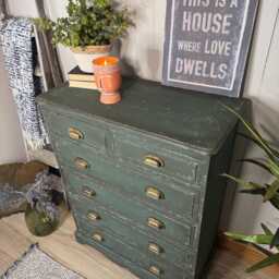 Dark Green Solid Pine Chest Of Drawers, Painted in Rustic Industrial Farmhouse Style - thumbnail 3