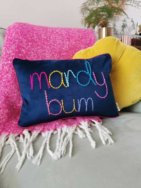 Mardy Bum Colourful Embroidered Velvet Cushion - image 1