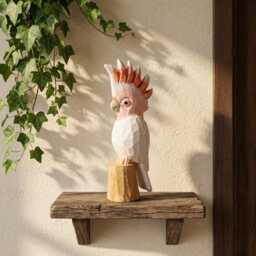 Hand-Carved Wooden Galah Cockatoo Figurine, Whimsical Pink Parrot Statue, Tropical Bird Lover Gift, Unique Nursery Decor - thumbnail 4