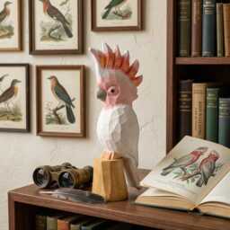 Hand-Carved Wooden Galah Cockatoo Figurine, Whimsical Pink Parrot Statue, Tropical Bird Lover Gift, Unique Nursery Decor