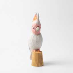Hand-Carved Wooden Galah Cockatoo Figurine, Whimsical Pink Parrot Statue, Tropical Bird Lover Gift, Unique Nursery Decor - thumbnail 3
