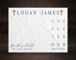 For This Child We Have Prayed Milestone Blanket, Month Growth Tracker, Baby Shower Gift, Baptism Newborn Cross, Church - thumbnail 1
