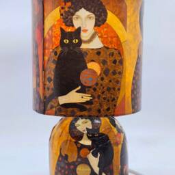 Klimt Style Lady With Black Cat Decoupage Table Lamp - thumbnail 2