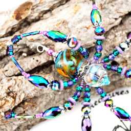 Mermaid Tail Christmas Spider Ornament Mood Bead & Seashells, German Tinsel Legend - thumbnail 3