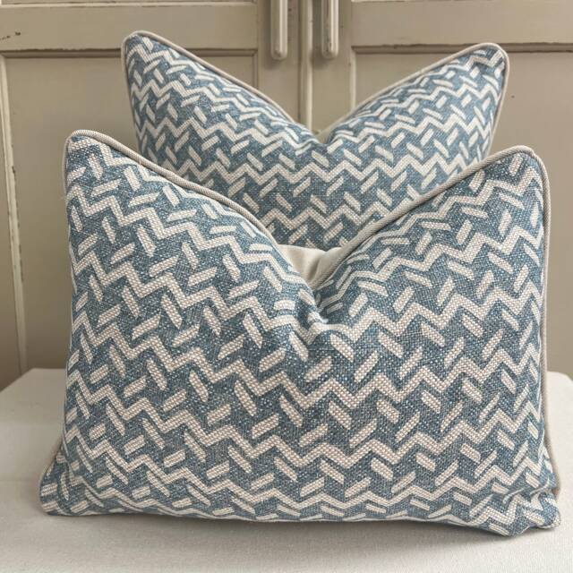 Fermoie Chiltern Luxury Designer Decorative Neutral Blue Linen Cushion Pillow Throw Cover - image 1