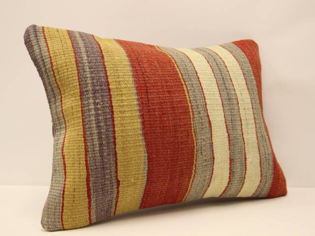 Handmade Wool Kilim Pillow Cover - Vintage Turkish Throw - 14x20 - image 1