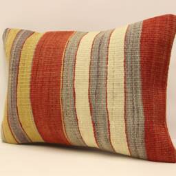 Handmade Wool Kilim Pillow Cover - Vintage Turkish Throw - 14x20 - thumbnail 3