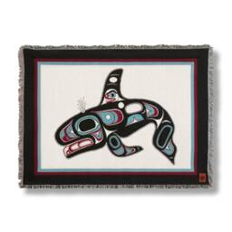 Killer Whale Formline Throw Blanket/Designed By Tlingit Master Artist Israel Shotridge Northwest Native American Blankets - thumbnail 1