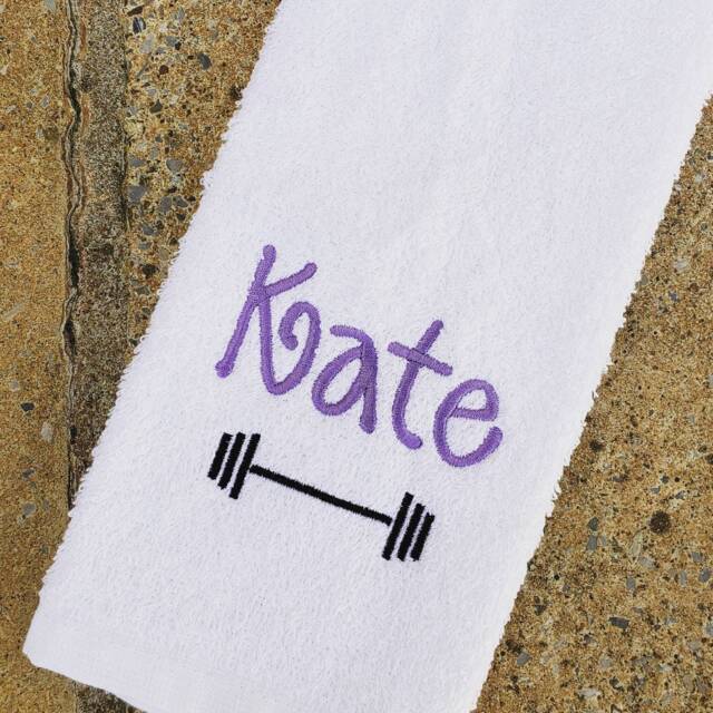 Personalized Barbell Gym Towel Monogrammed Sports Gift - 16x26 - image 1