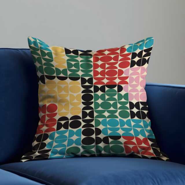 Retro Geometric Cushion Cover, Color Block Modern Mid-Century Pillow Colourful Living Room & Bedroom Throw Case - image 1