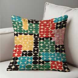 Retro Geometric Cushion Cover, Color Block Modern Mid-Century Pillow Colourful Living Room & Bedroom Throw Case - thumbnail 4