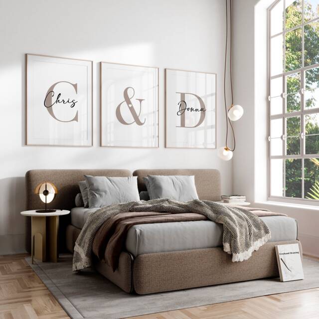 Personalised Couple Prints, Couple Initials, Couple Names, Bedroom Decor, Set Of 3 Gift, Bedroom Prints, Above Bed, Bedroom Wall Art - image 1