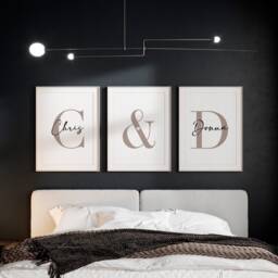 Personalised Couple Prints, Couple Initials, Couple Names, Bedroom Decor, Set Of 3 Gift, Bedroom Prints, Above Bed, Bedroom Wall Art - thumbnail 3