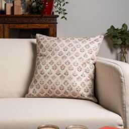 Vintage Meadow Cushion Cover in Natural Beige. 100% Cotton, Ditsy Small-Scale Floral Print. 17x17 - thumbnail 1