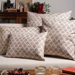 Vintage Meadow Cushion Cover in Natural Beige. 100% Cotton, Ditsy Small-Scale Floral Print. 17x17 - thumbnail 3