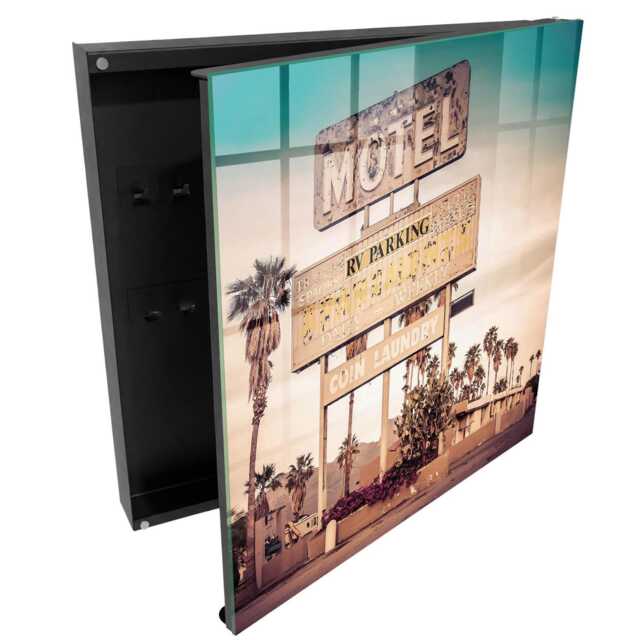 Retro Motel Wall Mounted Key Cabinet, Beige Box For Wall, Vintage Landscapes, Lovers - image 1