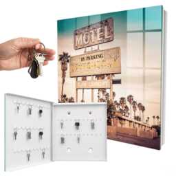 Retro Motel Wall Mounted Key Cabinet, Beige Box For Wall, Vintage Landscapes, Lovers - thumbnail 2