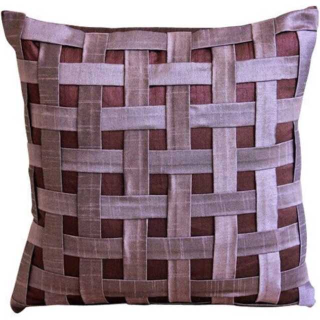 "Handmade Checkered, Basket Weave, Texture Plum Purple Euro Pillow Cover 24""x24""/26""x26" - image 1