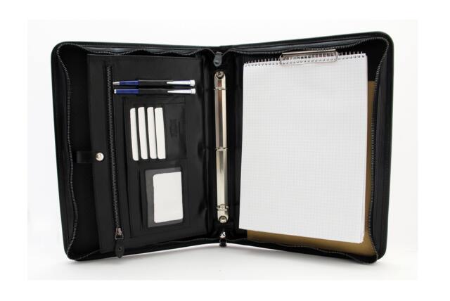 Leather Portfolio Ring Binder , Zippered Business Folder, Conference A4 Padfolio 3 Ring Binder, Black Clipboard For Man Or Woman - image 1