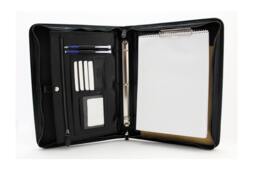 Leather Portfolio Ring Binder , Zippered Business Folder, Conference A4 Padfolio 3 Ring Binder, Black Clipboard For Man Or Woman