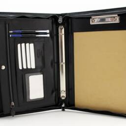 Leather Portfolio Ring Binder , Zippered Business Folder, Conference A4 Padfolio 3 Ring Binder, Black Clipboard For Man Or Woman - thumbnail 2