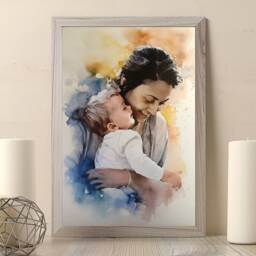 Custom Mother & Child Watercolor Portrait - Personalized Photo Art - thumbnail 3