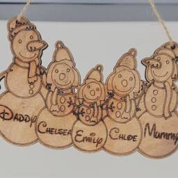 Personalised Wooden Christmas Snowman Family, Bauble - thumbnail 2