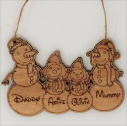Personalised Wooden Christmas Snowman Family, Bauble - thumbnail 1