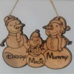Personalised Wooden Christmas Snowman Family, Bauble - thumbnail 3