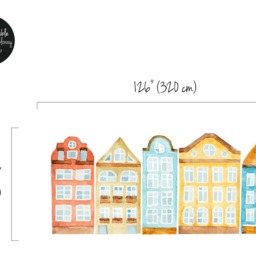 Houses Repositionable Wall Decal, Town Reusable Decor, Street Removable Sticker, Tenement Houses Colorful #19W - thumbnail 3