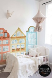 Houses Repositionable Wall Decal, Town Reusable Decor, Street Removable Sticker, Tenement Houses Colorful #19W - thumbnail 1