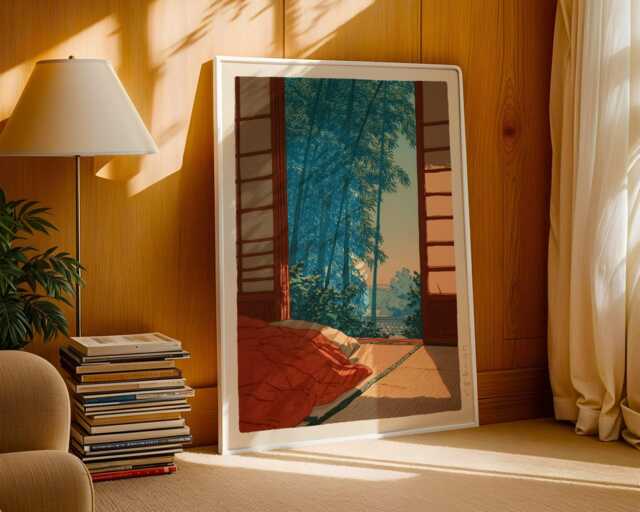 Japanese Bedroom Print, Hasui Kawase Style Art, Hiroaki Takahashi Inspired, Wall Japandi Decor, Peaceful Home Interior - image 1