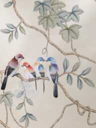 Chinoiserie Handpainted Birds & Vines With Partial Embroidery On Silk Sp-19