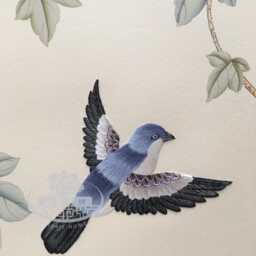 Chinoiserie Handpainted Birds & Vines With Partial Embroidery On Silk Sp-19 - thumbnail 3