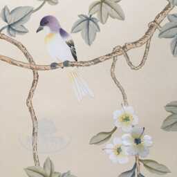 Chinoiserie Handpainted Birds & Vines With Partial Embroidery On Silk Sp-19 - thumbnail 4
