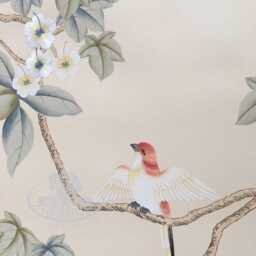 Chinoiserie Handpainted Birds & Vines With Partial Embroidery On Silk Sp-19 - thumbnail 2