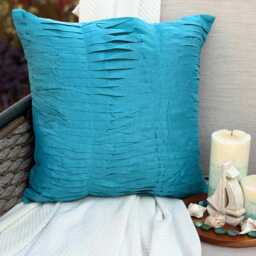 Solid Pintuck Pattern Art Silk Turquoise Blue Pillow Sham, 24x24/26x26, Modern Style Euro Square Pillowcase - Gentle Waves - thumbnail 1