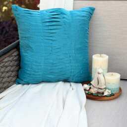 Solid Pintuck Pattern Art Silk Turquoise Blue Pillow Sham, 24x24/26x26, Modern Style Euro Square Pillowcase - Gentle Waves - thumbnail 2