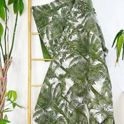 Kantha Stitch Pure Cotton Reversible Bed/Sofa Throw King Size - Handmade Handprinted Floral Dohar Deep Olive Green Tropical Forests Tree - thumbnail 3