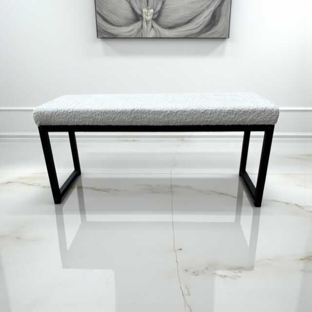 Ivory Boucle & Matte Black Steel Bench - Entry Way, Bedroom, Dining Room Seating - image 1