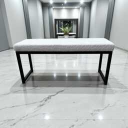 Ivory Boucle & Matte Black Steel Bench - Entry Way, Bedroom, Dining Room Seating - thumbnail 4