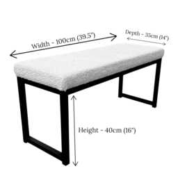 Ivory Boucle & Matte Black Steel Bench - Entry Way, Bedroom, Dining Room Seating - thumbnail 2
