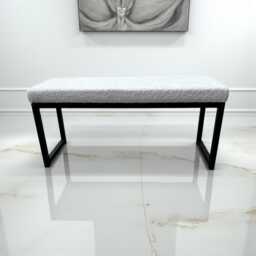 Ivory Boucle & Matte Black Steel Bench - Entry Way, Bedroom, Dining Room Seating