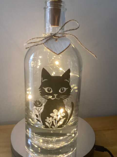 Personalised Cute Cat Light Up Bottle, Bottle Lamp With Gift Messaging Service & Bag - image 1