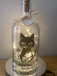 Personalised Cute Cat Light Up Bottle, Bottle Lamp With Gift Messaging Service & Bag - thumbnail 1