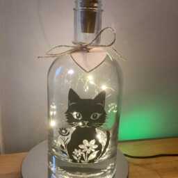 Personalised Cute Cat Light Up Bottle, Bottle Lamp With Gift Messaging Service & Bag - thumbnail 3