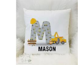 Personalised Digger Cushion, Digger Alphabet Construction Gift, Home D??cor