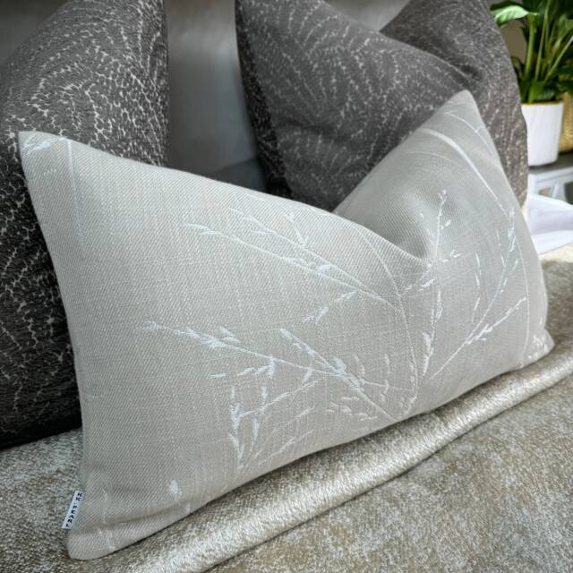 "Decorative Cushion Cover, Fern Leaf Pillow Cover , Beige Ivory , 12"" X 20" - image 1