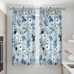 Blue Floral Curtains, Light Botanical Drapes With Navy & White Flowers, Custom Made Window Panels, Eyelet Or Rod Pocket Heading - thumbnail 3