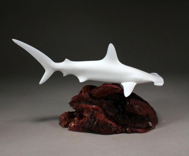 Hammerhead Shark Sculpture By John Perry 12 Inch Long On Polished Burlwood Base. Signed - image 1